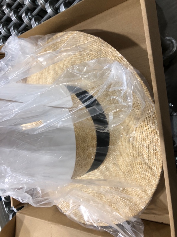 Photo 2 of FEMSÉE Straw Beach Hat - Sun Hats for Women and Men Flat Top Classic Boater Hat
