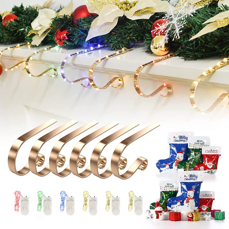 Photo 1 of 5 BOXES
SibyTech Christmas Stocking Holder for Mantle Set of 6,Adjustable Xmas Stocking Hangers for Fireplace Mantel Clips Stocking Hooks with 6 Strings Light and 6 Candy Bags for Christmas Party Decoration
