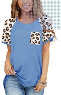 Photo 1 of  Womens Short Sleeve Summer Tops Leopard Print T-Shirts Casual Crew Neck Shirts with Pocket
plus size xxxxxl 
