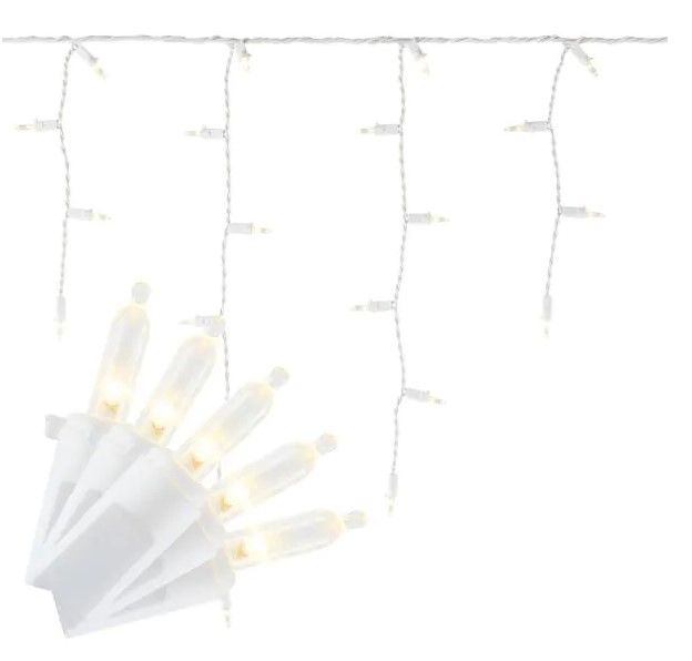 Photo 1 of 26.5 ft. 300-Light Warm White Mini Icicle LED Steady Lit Super Bright Lights
