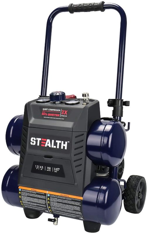 Photo 1 of **DAMAGED**
STEALTH Air Compressor, Ultra Quiet, Oil-Free and Long Life Cycle,1.3 Hp 4.5 Gallon Compressor (Blue)
