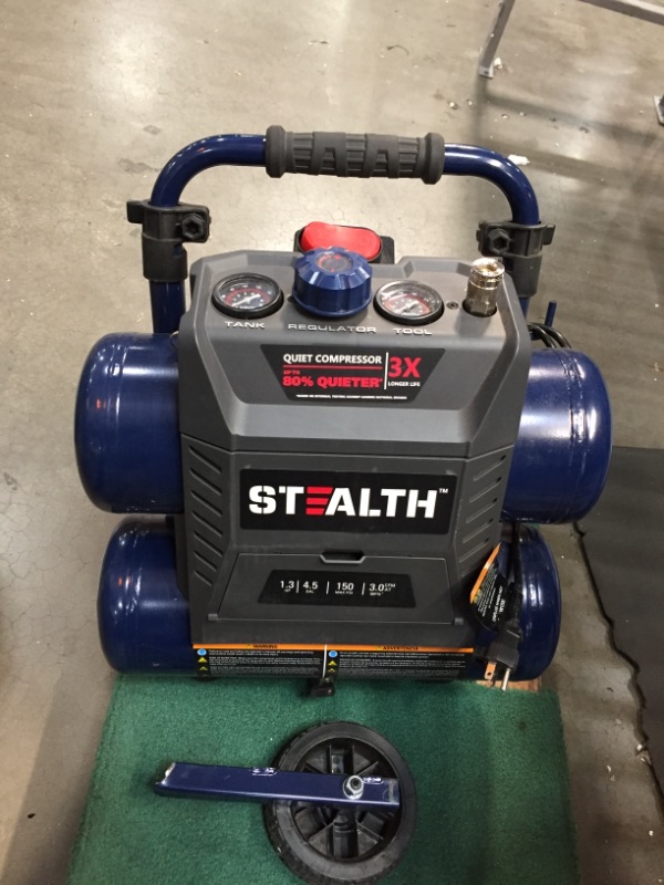 Photo 3 of **DAMAGED**
STEALTH Air Compressor, Ultra Quiet, Oil-Free and Long Life Cycle,1.3 Hp 4.5 Gallon Compressor (Blue)
