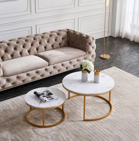Photo 1 of 31.5 in. Golden Modern Metal Frame Round Nesting Coffee Table Set with Marble Color Top
