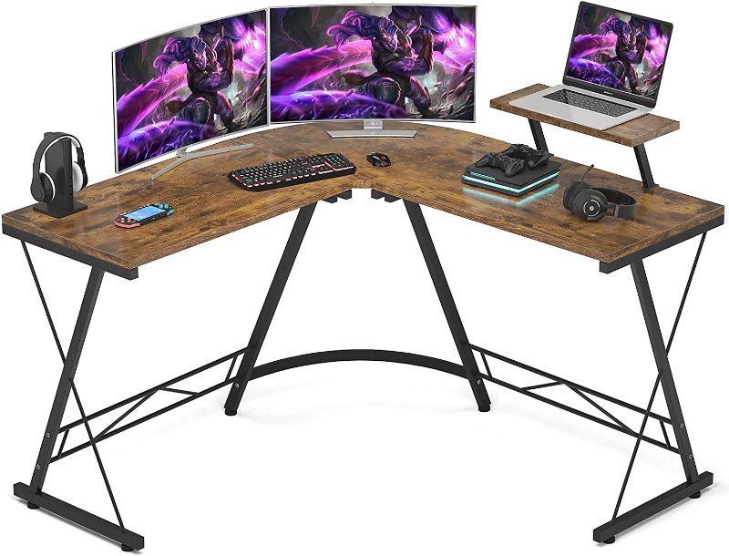 Photo 1 of **SLIGHTLY DIFFERENT FROM STOCK PHOTO**
 L Shaped Gaming Desk Corner Game Desk Home Office Desks with Large Monitor Stand Computer Desk with Round Corner, White
