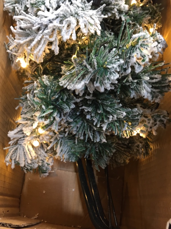 Photo 2 of **SIZE AND MODEL UNKNOWN**
Pre-Lit Snow Flocked Artificial Holiday Christmas Pine Tree for Home, Office, Party Decoration w/  Warm White Lights, Metal Hinges & Base