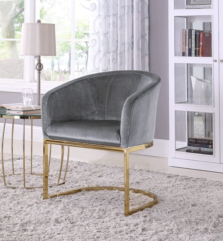 Photo 1 of ** DIFFERENT FROM STOCK PHOTO**
Club Chair Shell Design Velvet Gold Plated Rods Solid Metal Base Modern Contemporary, Grey
