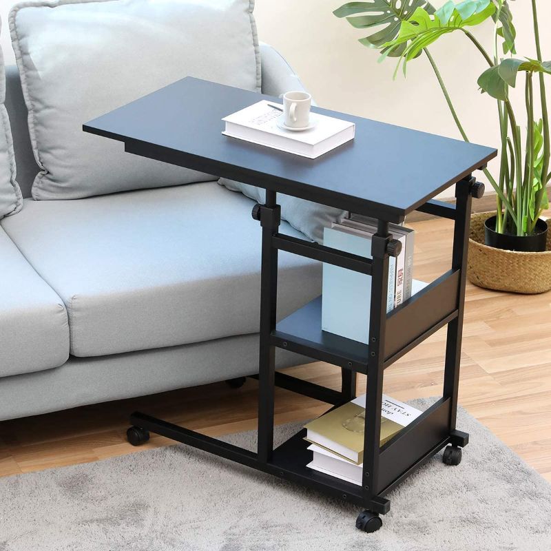 Photo 1 of **INCOMPLETE AND DIFFERENT FROM STOCK PHOTO**
 Home Side Table with Wheels, Height Adjustable Snack end Table with Storage Shelf

