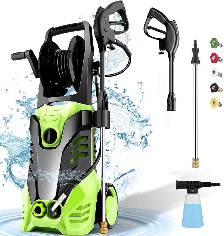 Photo 1 of **INCOMPLETE**Homdox Pressure Washer 1800W Electric Pressure Washer 1.85 GPM Power Washer with Hose Reel,5 Quick-Connect Spray Tips,Cleans Cars,Driveways,Patios (Green)
