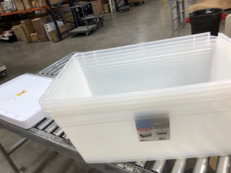 Photo 2 of *PARTIALLY DAMAGED* Sterilite 90qt Storage Bin Clear with White Lid 4 PACK 