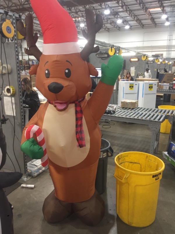 Photo 1 of Home Accents Holiday 9 Ft Pre-Lit LED Giant-Sized Airblown Reindeer Christmas Inflatable
