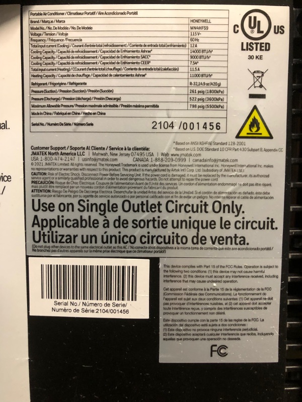 Photo 4 of Honeywell 14,000 BTU Heat and Cool Portable Air Conditioner, Dehumidifier and Fan
