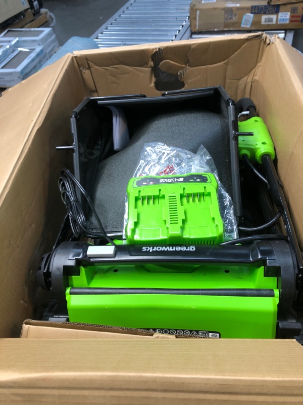 Photo 2 of Greenworks 48V 17" Cordless Lawn Mower, (2) 4.0Ah USB Batteries (USB Hub) and Dual Port Rapid Charger Included (2 x 24V)
