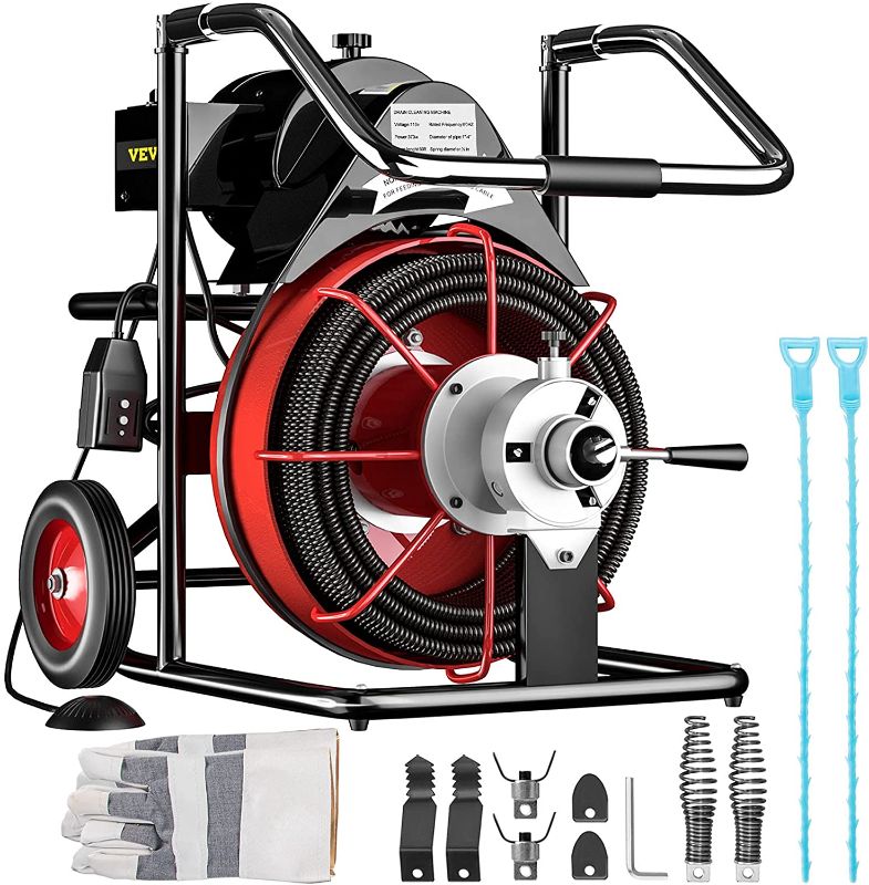 Photo 1 of Mophorn 50 Ft x 1/2Inch Drain Cleaner Machine fit 1 Inch (25mm) to 4 Inch(100mm) Pipes 370W Open Drain Cleaning Machine Portable Electric Drain Auger with Cutters Glove Drain Auger Cleaner Sewer Snake
