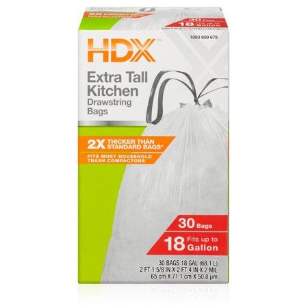 Photo 1 of 18 Gal. White Extra Tall Kitchen Drawstring Trash Bags (30-Count) - for Home, Kitchen, and Office
