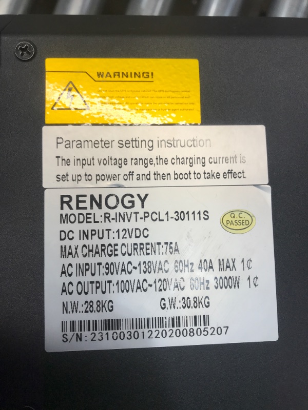 Photo 2 of ***MISSING ACCESSORIES*** Renogy 3000w Pure Sine Wave Inverter Charger 12V DC to 120V AC Surge 9000w Off-Grid Solar Inverter Charger for RV Boat Home w/ LCD Display, Auto Transfer Switch, Compatible with Lithium Battery
