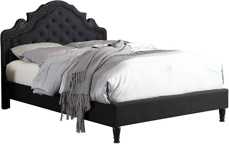 Photo 1 of **BOX 2 OF 2 ** Home Life Premiere Classics Cloth Black Silver Linen 51" Tall Headboard Platform Bed Full with Slats - 023,Full Size
