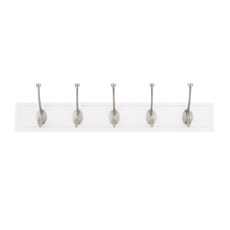 Photo 1 of 2-Home Decorators Collection 27 in. White Rail with 5 Satin Nickel Hooks
