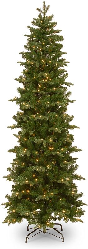 Photo 1 of **LIGHTS DO NOT WORK** National Tree Company Pre-Lit 'Feel Real' Slim Artificial Christmas Tree, Prescott Fir, Green, White Lights, Includes Stand, 7.5 Feet
