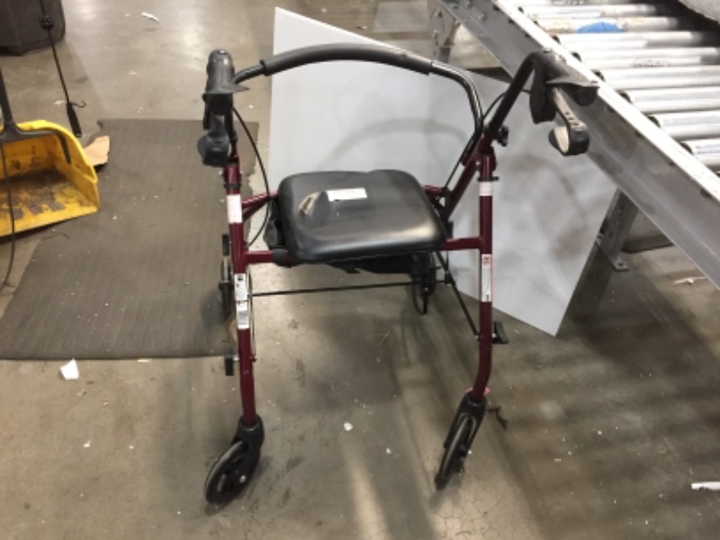 Photo 3 of Medline Rollator Walker with Seat, Steel Rolling Walker with 6-inch Wheels Supports up to 350 lbs, Medical Walker, Burgundy
