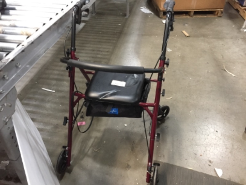 Photo 2 of Medline Rollator Walker with Seat, Steel Rolling Walker with 6-inch Wheels Supports up to 350 lbs, Medical Walker, Burgundy
