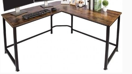 Photo 1 of TOPSKY 59" x 59" with 23.6" Deep L-Shaped Desk Corner Computer Desk Bevel Edge Design - Rusitc Brown
