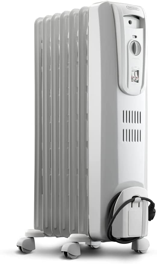 Photo 1 of DeLonghi Oil-Filled Radiator Space Heater, Full Room Quiet 1500W, Adjustable Thermostat 3 Heat Settings, Energy Saving, Safety Features, Light Gray, TRH0715
