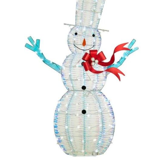 Photo 1 of 6 ft LED Sparkle Iridescent Christmas Snowman with 90 Lights Yard Sculpture
