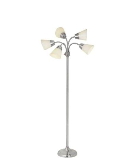 Photo 1 of 66 in. Satin Nickel Floor Lamp with 5 Plastic Bell Shades
