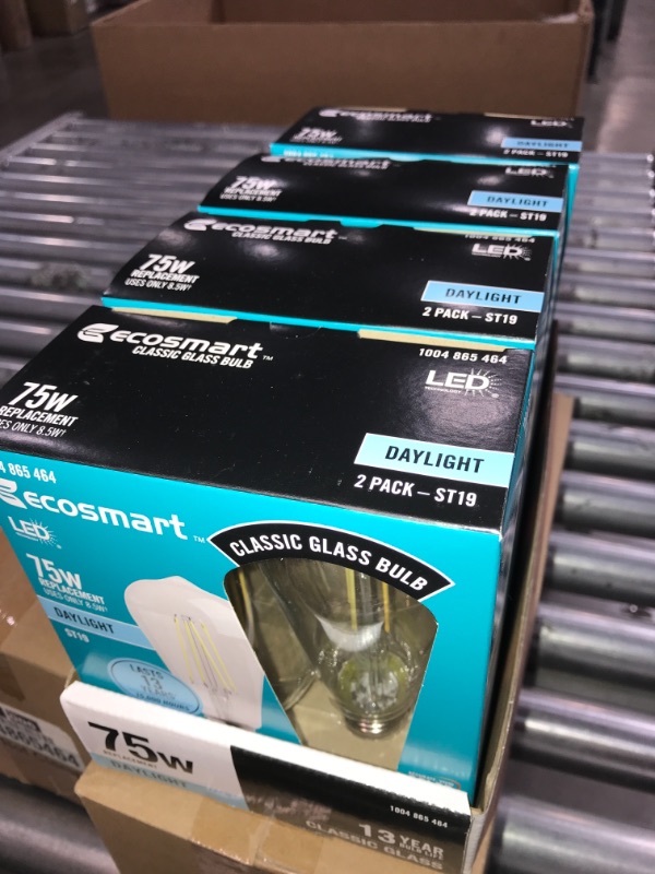 Photo 2 of 4pck-EcoSmart 75-Watt Equivalent ST19 Antique Edison Dimmable Clear Glass Filament Vintage Style LED Light Bulb Daylight (2-Pack)