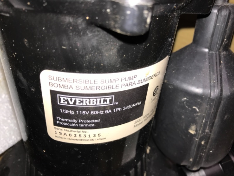 Photo 2 of Everbilt 1/3 HP Submersible Aluminum Sump Pump with Tethered Switch