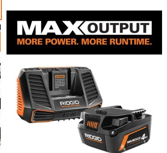 Photo 1 of RIDGID 18V Lithium-Ion MAX Output 4.0 Ah Battery and Charger Starter Kit
