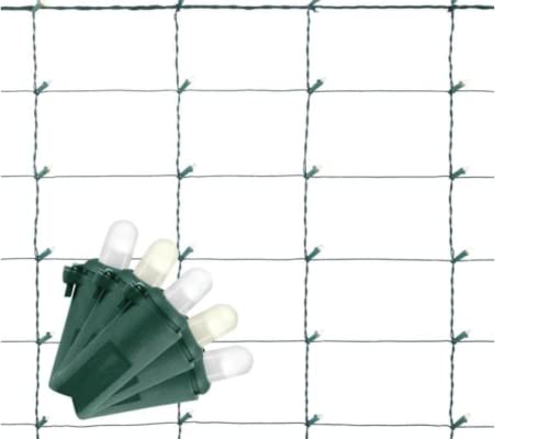 Photo 1 of 48 in. High x 66 in. Wide 70-Light LuxeSparkle White/Diamond White Christmas Net Light with Green Wire Model 