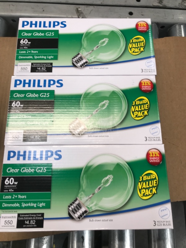 Photo 2 of 3pck-Philips 60-Watt Equivalent G25 Halogen Clear Decorative Globe Light Bulb (3-Pack)