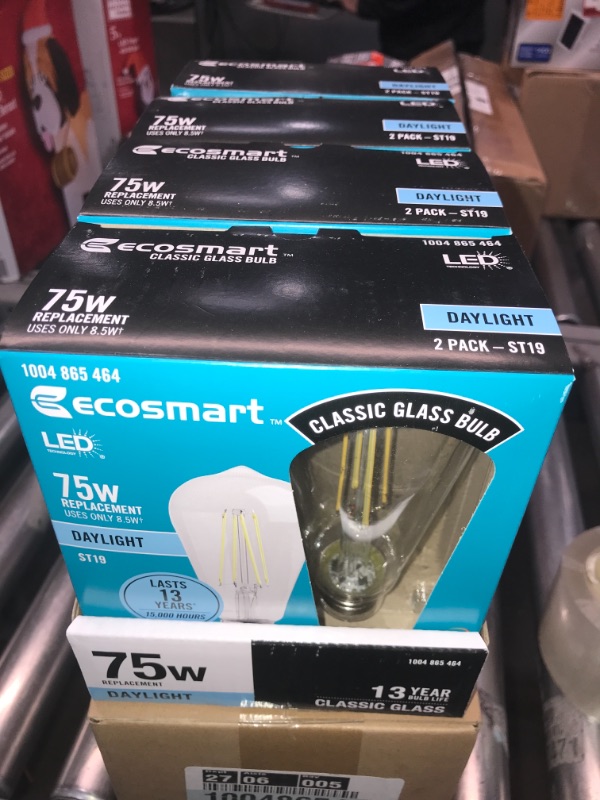 Photo 2 of 4pck-EcoSmart 75-Watt Equivalent ST19 Antique Edison Dimmable Clear Glass Filament Vintage Style LED Light Bulb Daylight (2-Pack)