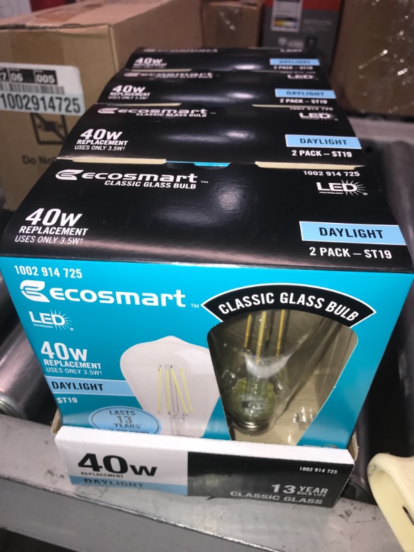 Photo 2 of 4pck-EcoSmart 40-Watt Equivalent ST19 Dimmable Clear Glass Filament Vintage Edison LED Light Bulb Daylight (2-Pack)