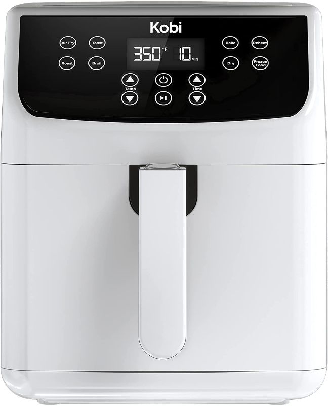 Photo 1 of Kobi Air Fryer, XL 5.8 Quart,1700-Watt Electric Hot Air Fryers Oven & Oilless Cooker, LED Display, 8 Preset Programs, Shake Reminder, Roasting, Nonstick Basket, ETL Listed (100 Recipes Book) (White)