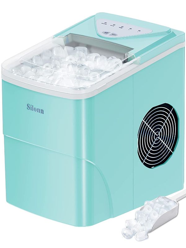 Photo 1 of Silonn Ice Makers Countertop, 9 Cubes Ready in 6 Mins, 26lbs in 24Hrs, Self-Cleaning Ice Machine with Ice Scoop and Basket, 2 Sizes of Bullet Ice for Home Kitchen Office Bar Party