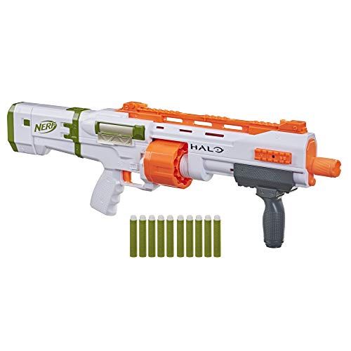 Photo 1 of NERF Halo Bulldog SG Dart Blaster -- Pump-Action, Rotating 10-Dart Drum, Tactical Rails, 10 Official Elite Darts, Skin Unlock Code
