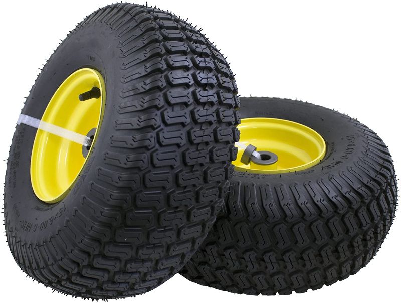 Photo 1 of 15x6.00-6" Front Tire Assembly Replacement for 100 and 300 Series John Deere Riding Mowers - 2 pack
 15" x 6"
