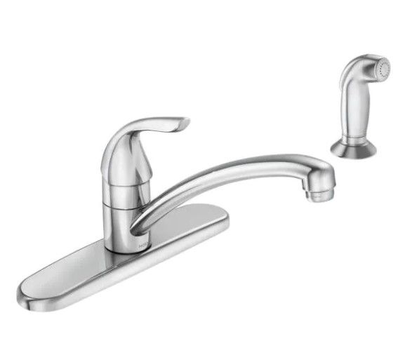 Photo 1 of Adler Single-Handle Low Arc Standard Kitchen Faucet with Side Sprayer in Chrome
