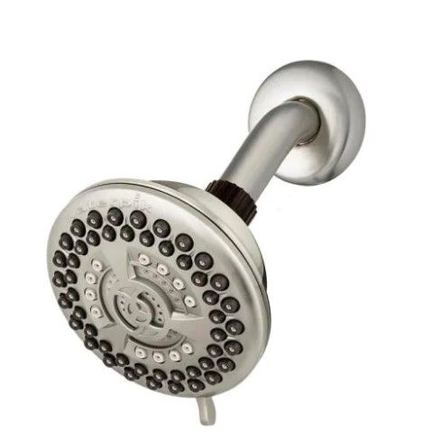 Photo 1 of 9-Spray 4.5 in. Single Wall Mount Low Flow Fixed Adjustable Shower Head in Brushed Nickel
