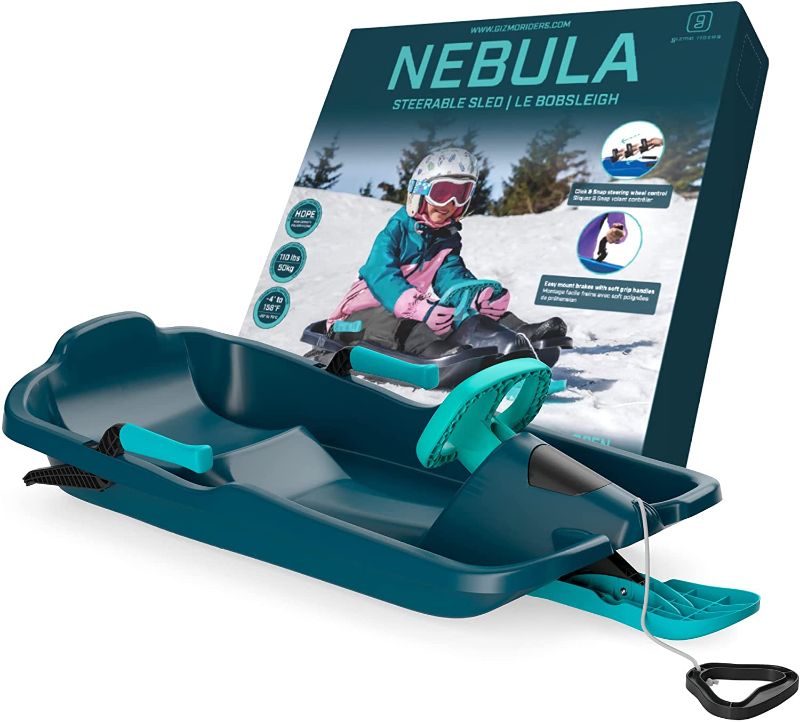 Photo 1 of Gizmo Riders Nebula Snow Sled for Kids, Bobsled with Wheel and Brakes for Ages 3 and Up, Snap Together Assembly, Weight Capacity 110 lbs

