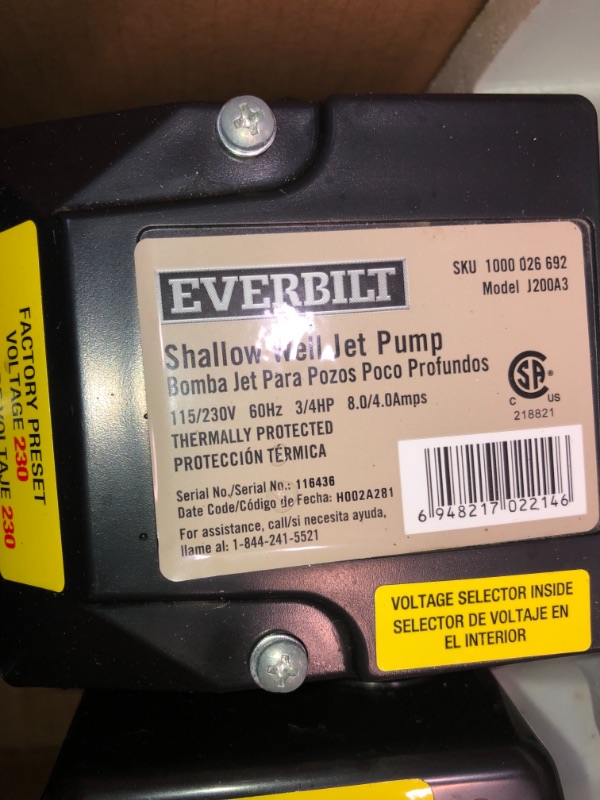 Photo 2 of Everbilt 3/4 HP Shallow Well Jet Pump