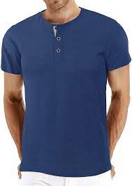 Photo 1 of BBDMY Men's Fashion Casual Front Placket Short Sleeve Henley T-Shirts Cotton Shirt-ROYAL BLUE - SMALL 
