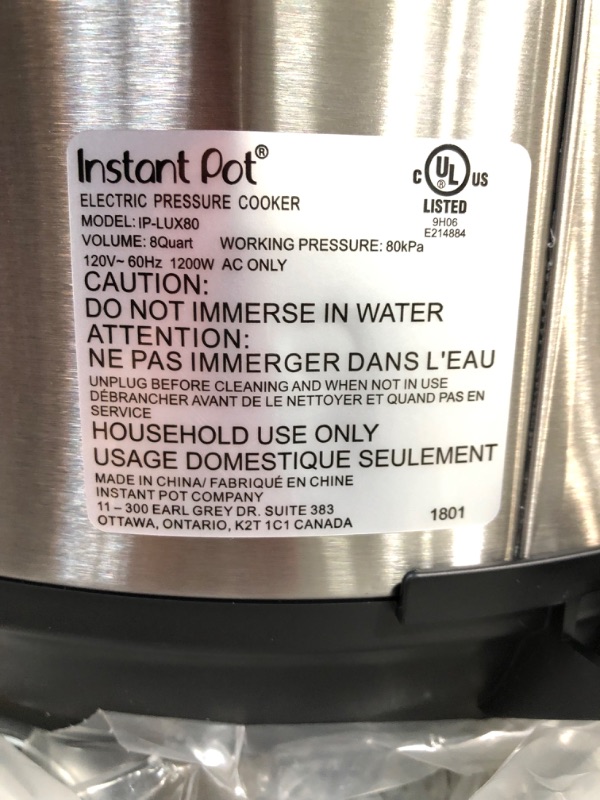 Photo 6 of Instant Pot LUX80 8 Qt 6-in-1 Multi-Use Programmable Pressure Cooker, Slow Cooker, Rice Cooker, Saute, Steamer, and Warmer
