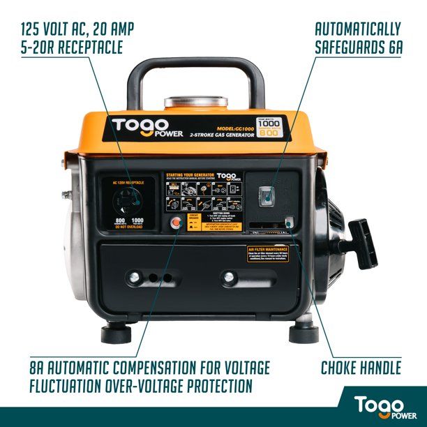 Photo 1 of TogoPower GG1000 PowerSmart Generator 800 Rated Watts & 1000 Peak Watts for Gasoline Powered Portable Generator
