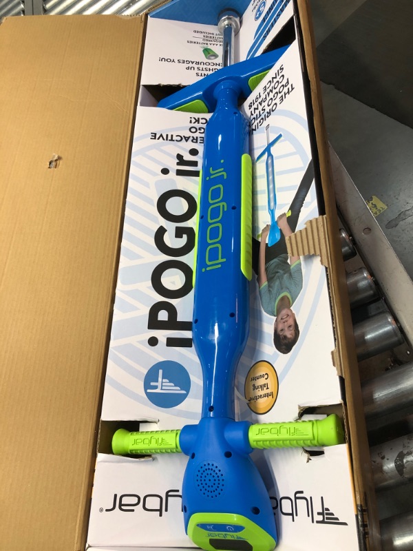 Photo 2 of Flybar iPogo Jr. Interactive Pogo Stick for Kids- 80 lbs cap -Pogo Counter Screen and Talks As You Jump – Rubber Hand Grips & Non Slip Foot Pads - Blue
