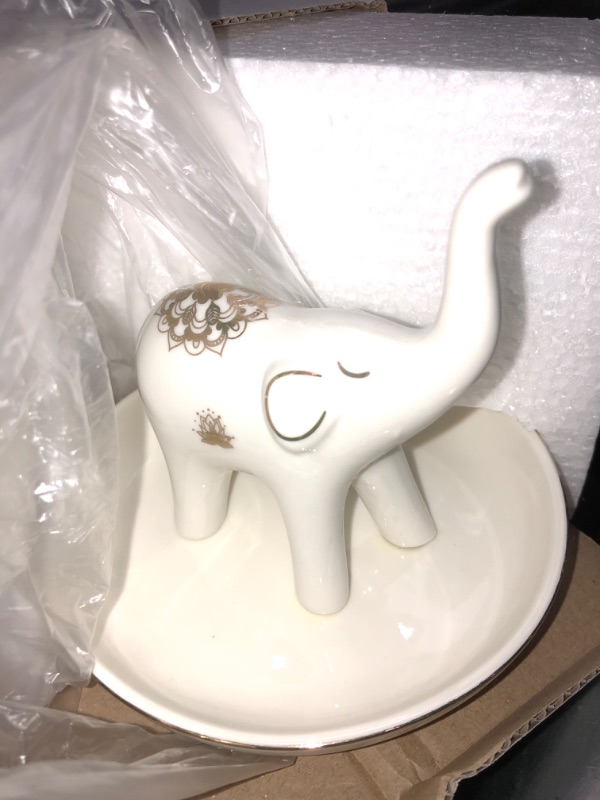 Photo 2 of 2PCK-FIRST THRONE Elephant Jewelry Holder, Ring Earring Organizer Holder White Elephant Jewelry Dish Trinket Tray Wedding Bowl Stand Gifts for Women Girls (WHITE ELEPHANT)
