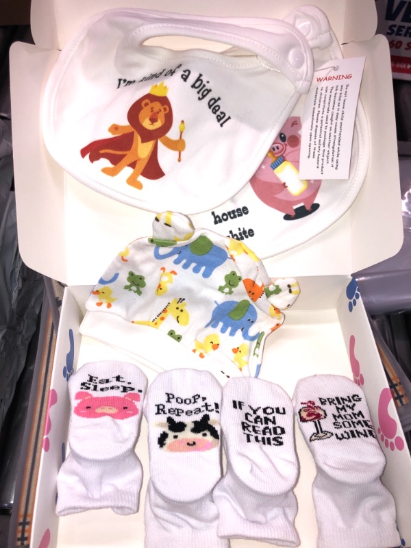 Photo 2 of Baby Gift Set for Baby Boys & Girls – Newborn Baby Socks, Baby Bibs, Baby Hat – Cute and Funny Baby Shower Gift