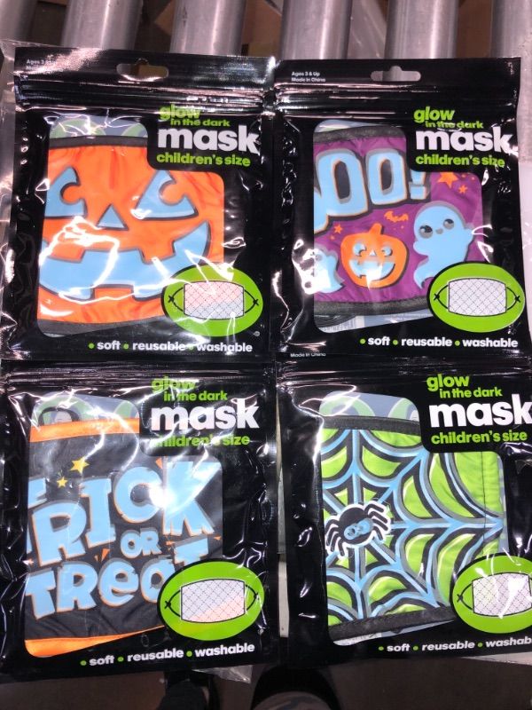 Photo 2 of 4PCK-GLOW IN THE DARK HALLOWEEN FACE MASK CHILD SIZE
